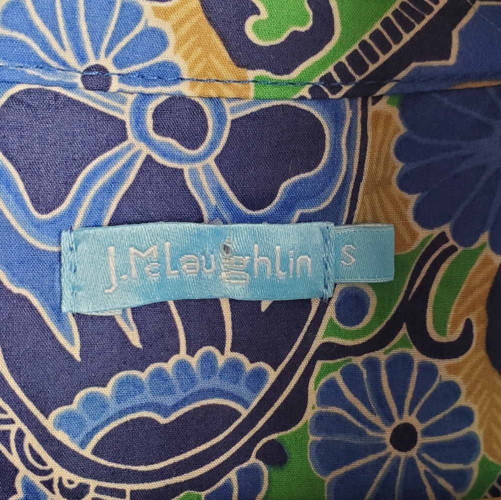 J. McLaughlin Blue Green Paisley Shirt Dress - Picture 3 of 10